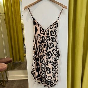 Alice, McCall pink and black leopard ruffle tank top